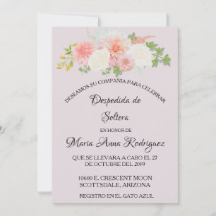 Invitación Ducha nupcial española Rubor Floral de marfil rosa