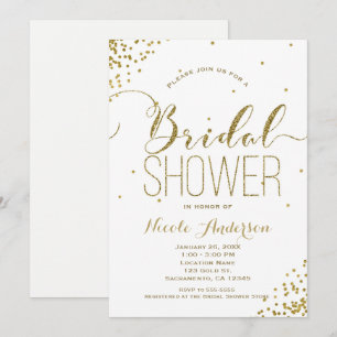 Invitación Ducha Nupcial Esquina Brillo Glam Blanc & Oro