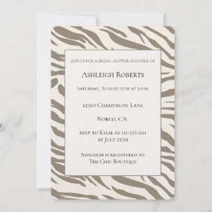 Invitación Ducha Nupcial Estampado Cebra Marrón Crema Blanco