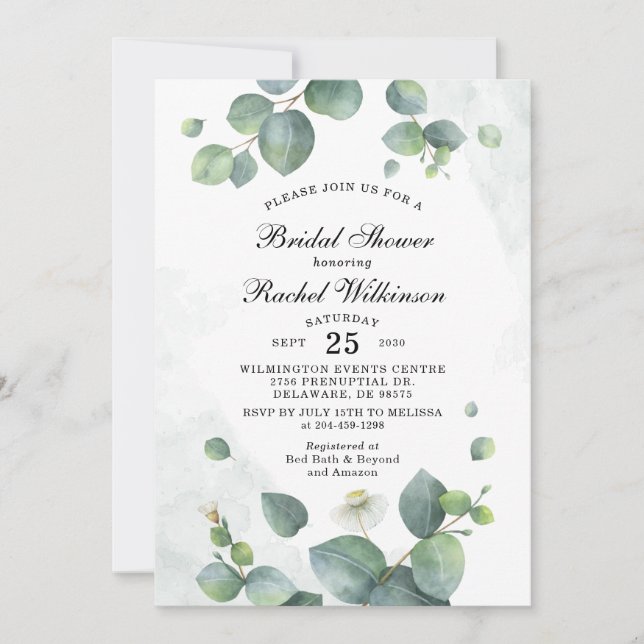 Invitación Ducha nupcial Eucalyptus Naturaleza suculenta verd (Anverso)