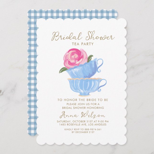 Invitación Ducha nupcial Fiesta de té rosas rosas rosas azule (Subido por el creador)