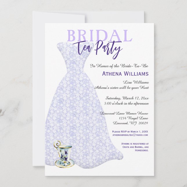 Invitación Ducha nupcial Fiesta Lavender vestido de novia (Anverso)