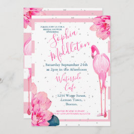 Invitación Ducha nupcial Flamingo Tinta Rosa Moda Floral