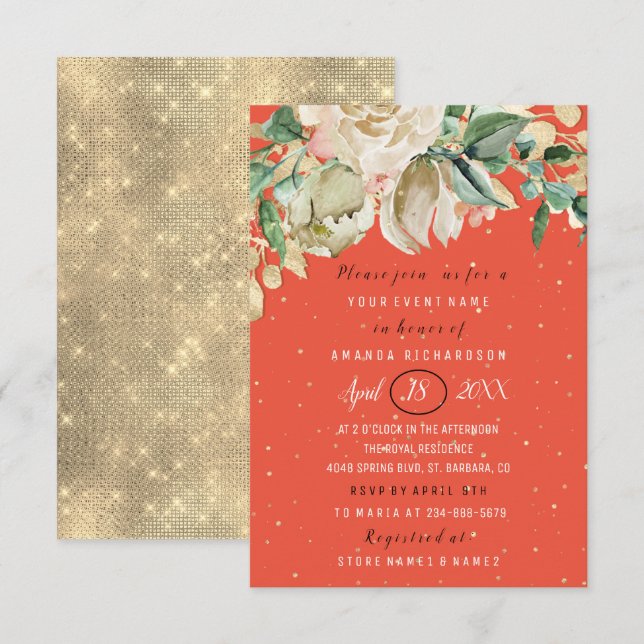 Invitación Ducha nupcial Flor Brunch Mint Coral Confetti (Anverso / Reverso)