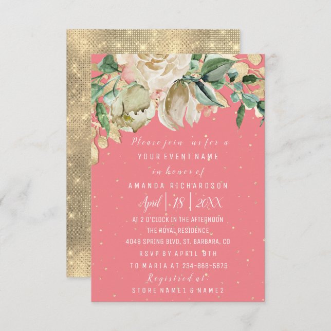 Invitación Ducha nupcial Flor Brunch Mint rosa RoseConfetti (Anverso / Reverso)