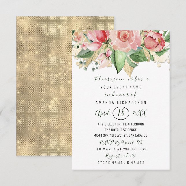 Invitación Ducha nupcial Flor Brunch Rosas de la Fábrica de l (Anverso / Reverso)