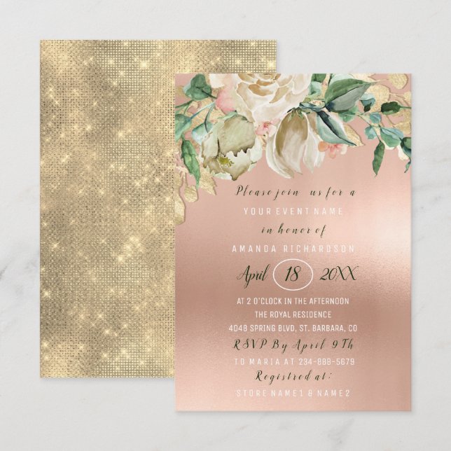 Invitación Ducha nupcial Flor Brunch Rosas de la piel Rubor (Anverso / Reverso)