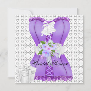 Invitación Ducha Nupcial Flor de Corsé Blanco Púrpura