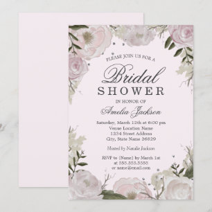 Invitación Ducha Nupcial Flor de Rosa Plateada Rosa