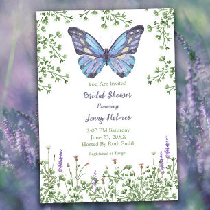 Invitación Ducha nupcial Flor silvestre azul mariposa verde