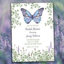 Invitación Ducha nupcial Flor silvestre azul mariposa verde