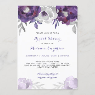 Invitación Ducha nupcial floral 3963 de la acuarela de plata