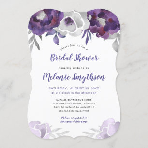 Invitación Ducha nupcial floral 3963 de la acuarela púrpura