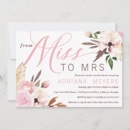 Invitación Ducha nupcial, floral acuarela, señorita a la Sra.