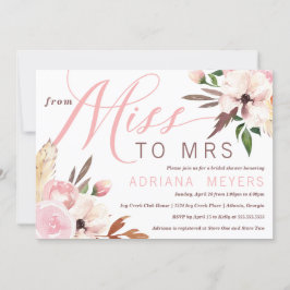 Invitación Ducha nupcial, floral acuarela, señorita a la Sra.