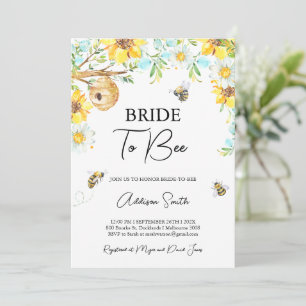 Invitación Ducha Nupcial Floral Amarillo Azul Novia Abeja