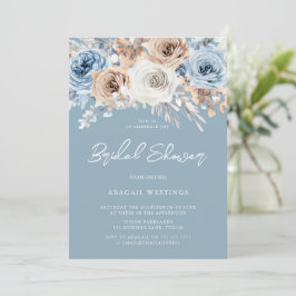 Invitación Ducha nupcial floral azul bohemio