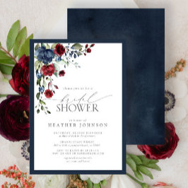 Invitación Ducha nupcial floral azul borgoña marina