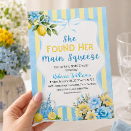 Invitación Ducha Nupcial Floral Azul con Raya Squeeze Princip
