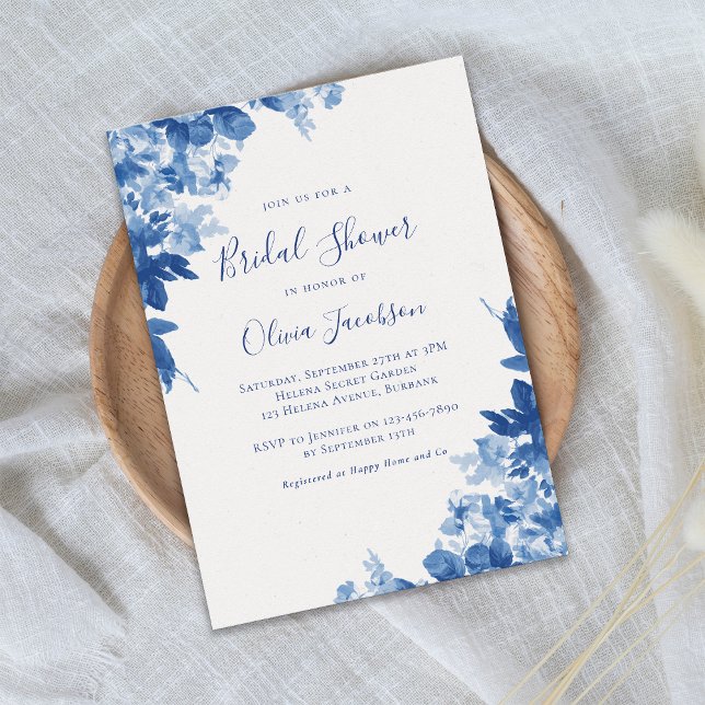 Invitación Ducha nupcial floral azul de China (Subido por el creador)