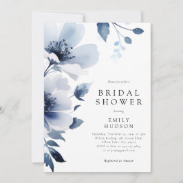 Invitación Ducha nupcial floral azul de la marina