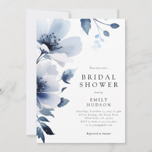 Invitación Ducha nupcial floral azul de la marina
