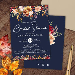 Invitación Ducha nupcial floral azul de la marina