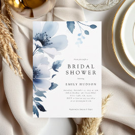 Invitación Ducha nupcial floral azul de la marina