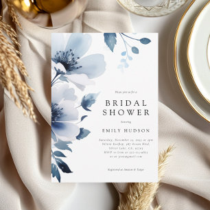 Invitación Ducha nupcial floral azul de la marina