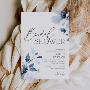 Invitación Ducha nupcial floral azul de la marina