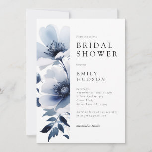 Invitación Ducha nupcial floral azul de la marina