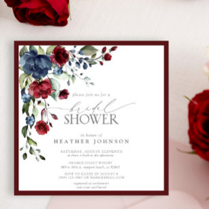 Invitación Ducha nupcial floral azul de la Marina de Borgoña
