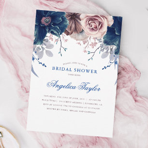 Invitación Ducha nupcial floral azul marino y malva