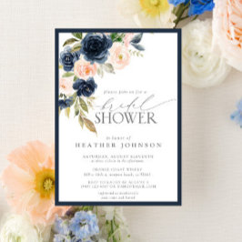 Invitación Ducha nupcial floral azul marino y Rubor