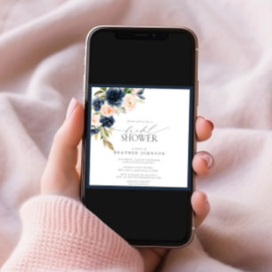 Invitación Ducha nupcial floral azul marino y Rubor