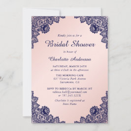 Invitación Ducha nupcial floral azul marino y Rubor