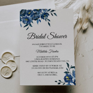 Invitación Ducha nupcial floral azul moderna