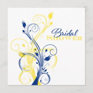 Invitación Ducha nupcial floral azul real, amarilla y blanca