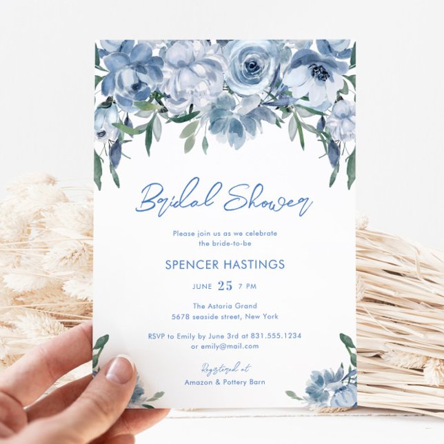 Invitación Ducha nupcial floral azul turquesa moderna (Subido por el creador)
