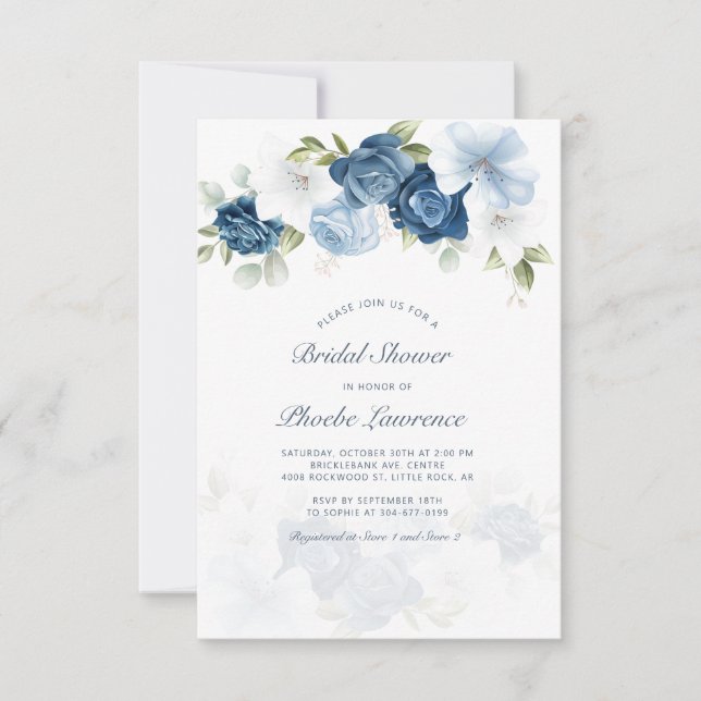 Invitación Ducha nupcial floral azul turquesa moderna (Anverso)