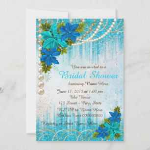 Invitación Ducha Nupcial Floral Azul Verde