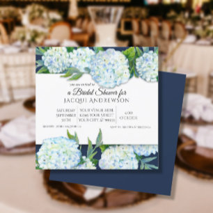 Invitación Ducha nupcial floral azul y blanca de Hydrangea