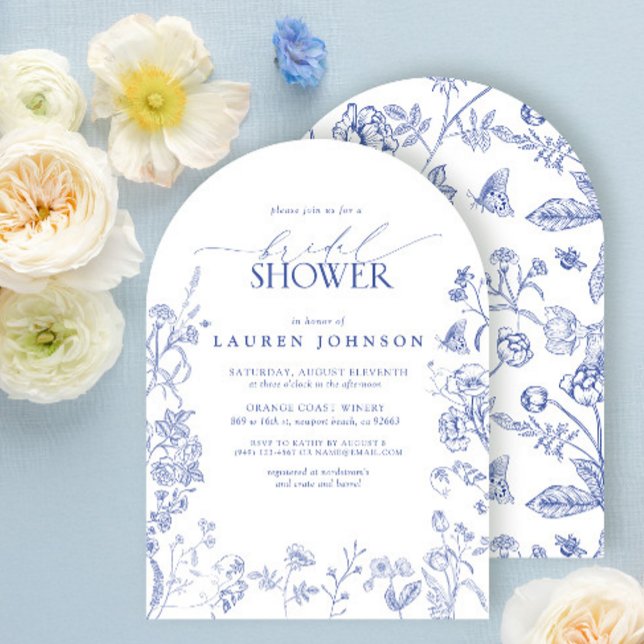 Invitación Ducha nupcial floral azul y blanca victoriana (Subido por el creador)