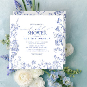 Invitación Ducha nupcial floral azul y blanca victoriana