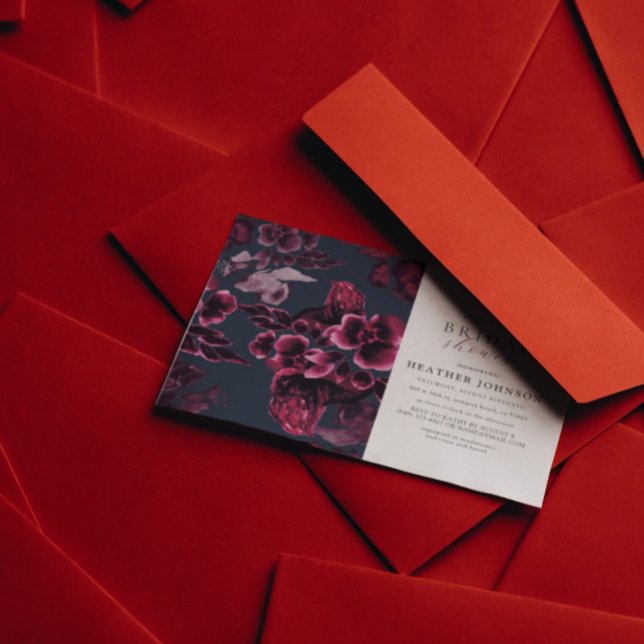 Invitación Ducha nupcial floral azul y borgoñona de lujo (Subido por el creador)