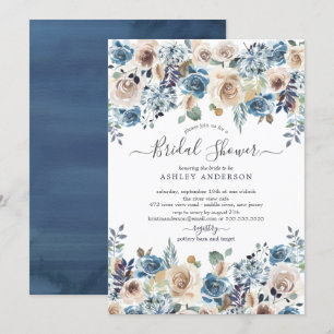 Invitación Ducha nupcial floral azul y crema