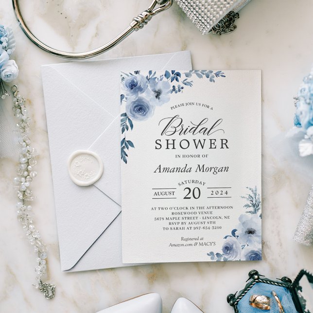 Invitación Ducha nupcial floral azul y húmeda (Subido por el creador)