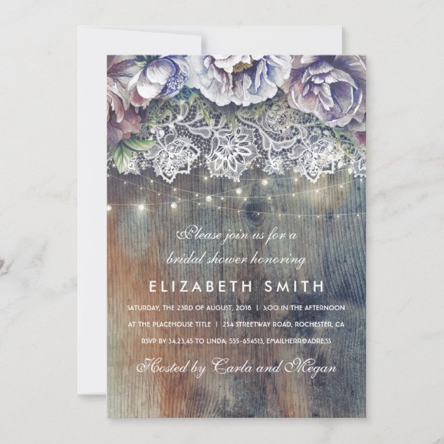 Invitación Ducha nupcial floral azul y marrón (Anverso)