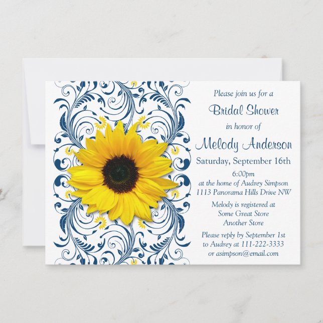 Invitación Ducha nupcial floral blanca azul de la marina del  (Anverso)