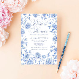 Invitación Ducha nupcial floral blanca azul y blanca